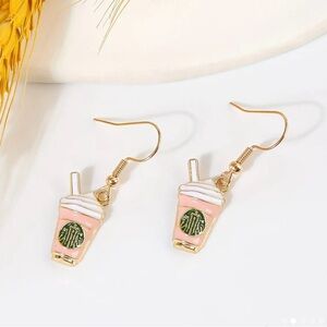 💥1pair Girl's Cute Fashion Faux Pearl Milk Tea Drink Coffee Earrings